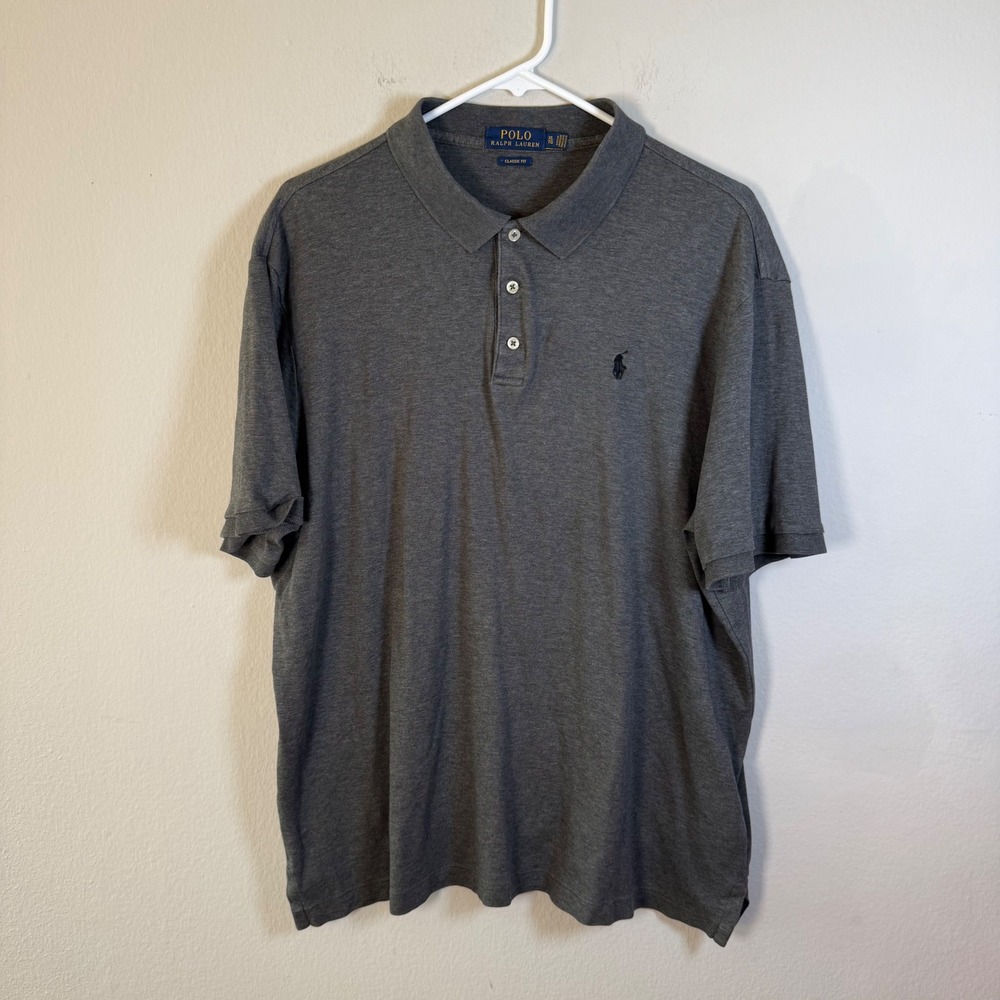 Polo Ralph Lauren Mens Classic Fit Short Sleeve Polo Shirt Gray XL‎ Logo